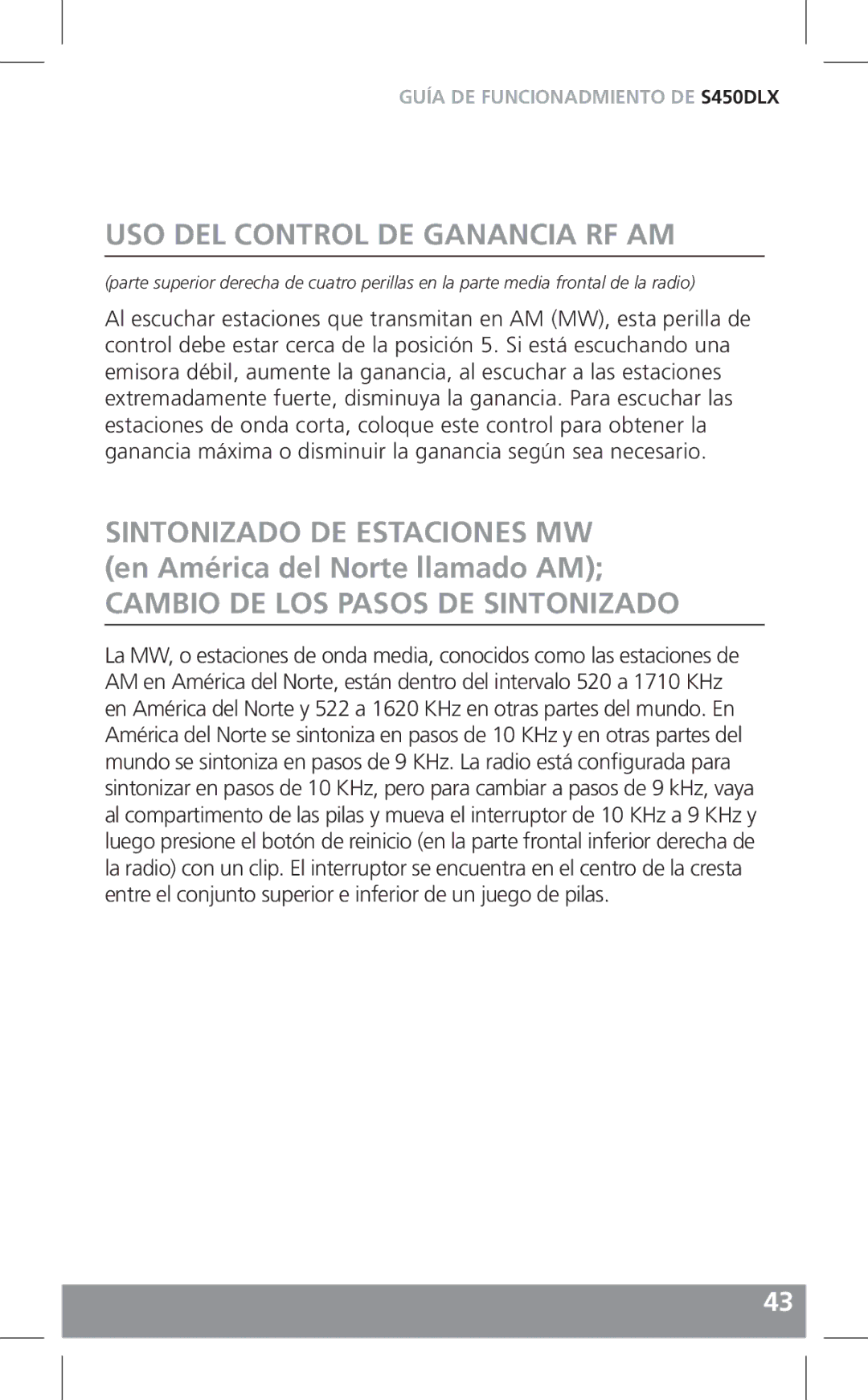 Grundig S450DLX owner manual USO DEL Control DE Ganancia RF AM, Cambio DE LOS Pasos DE Sintonizado 