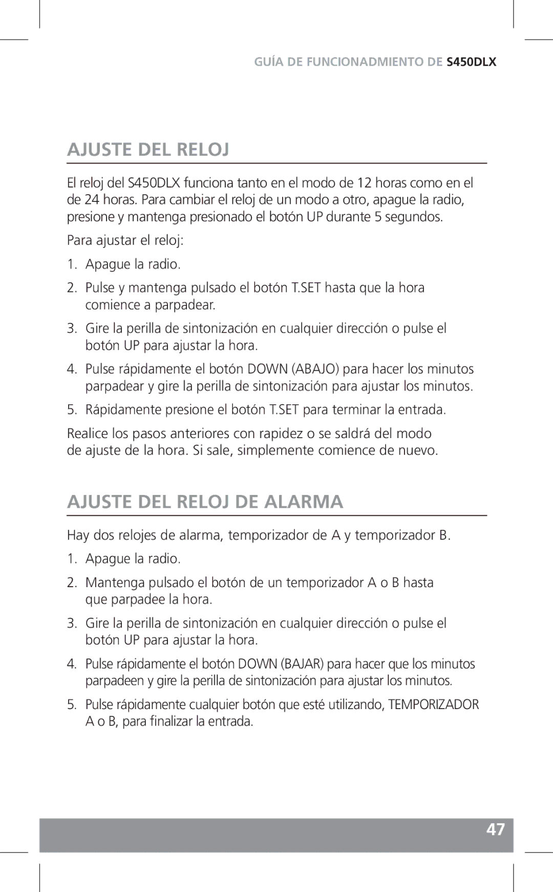 Grundig S450DLX owner manual Ajuste DEL Reloj DE Alarma 