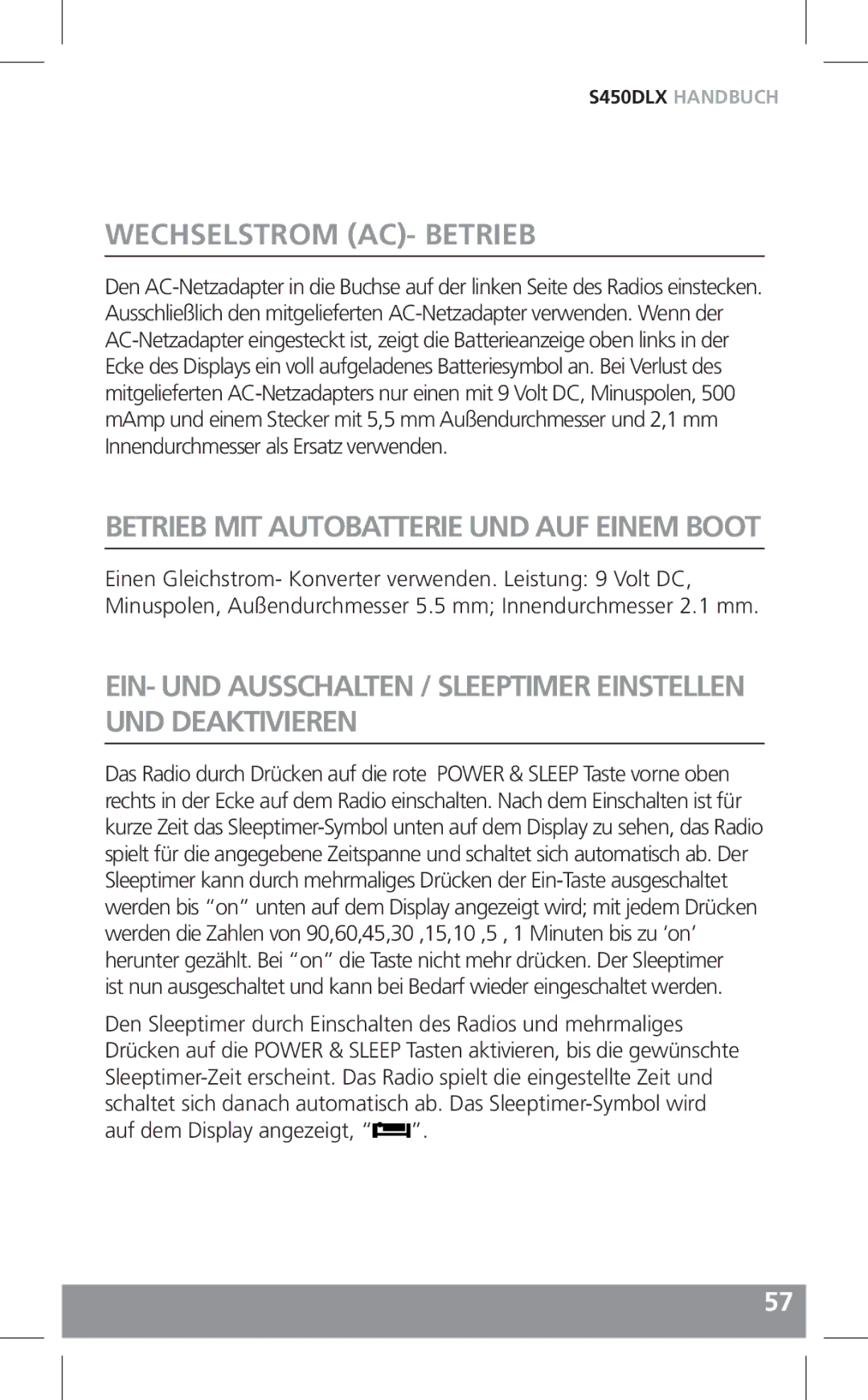 Grundig S450DLX owner manual Wechselstrom AC- Betrieb, Betrieb MIT Autobatterie UND AUF Einem Boot 