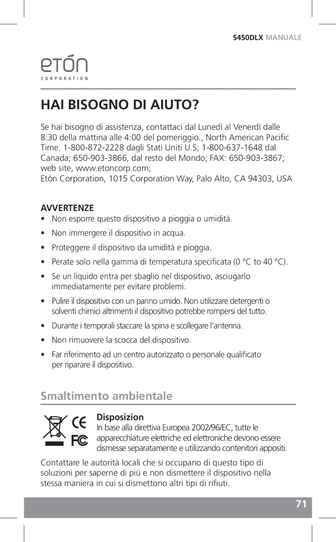 Grundig S450DLX owner manual HAI Bisogno DI AIUTO?, Smaltimento ambientale 