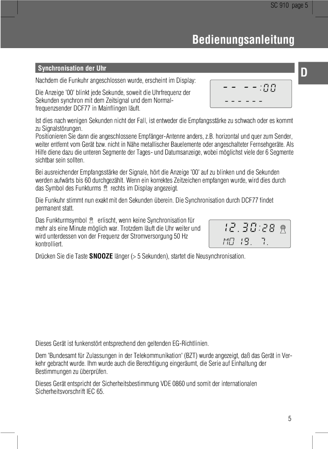 Grundig SC 910 manual 12.3028, Synchronisation der Uhr 