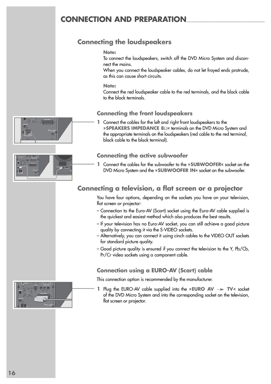 Grundig Scenos UMS 4400 DVD manual Connecting the loudspeakers, Connecting a television, a flat screen or a projector 