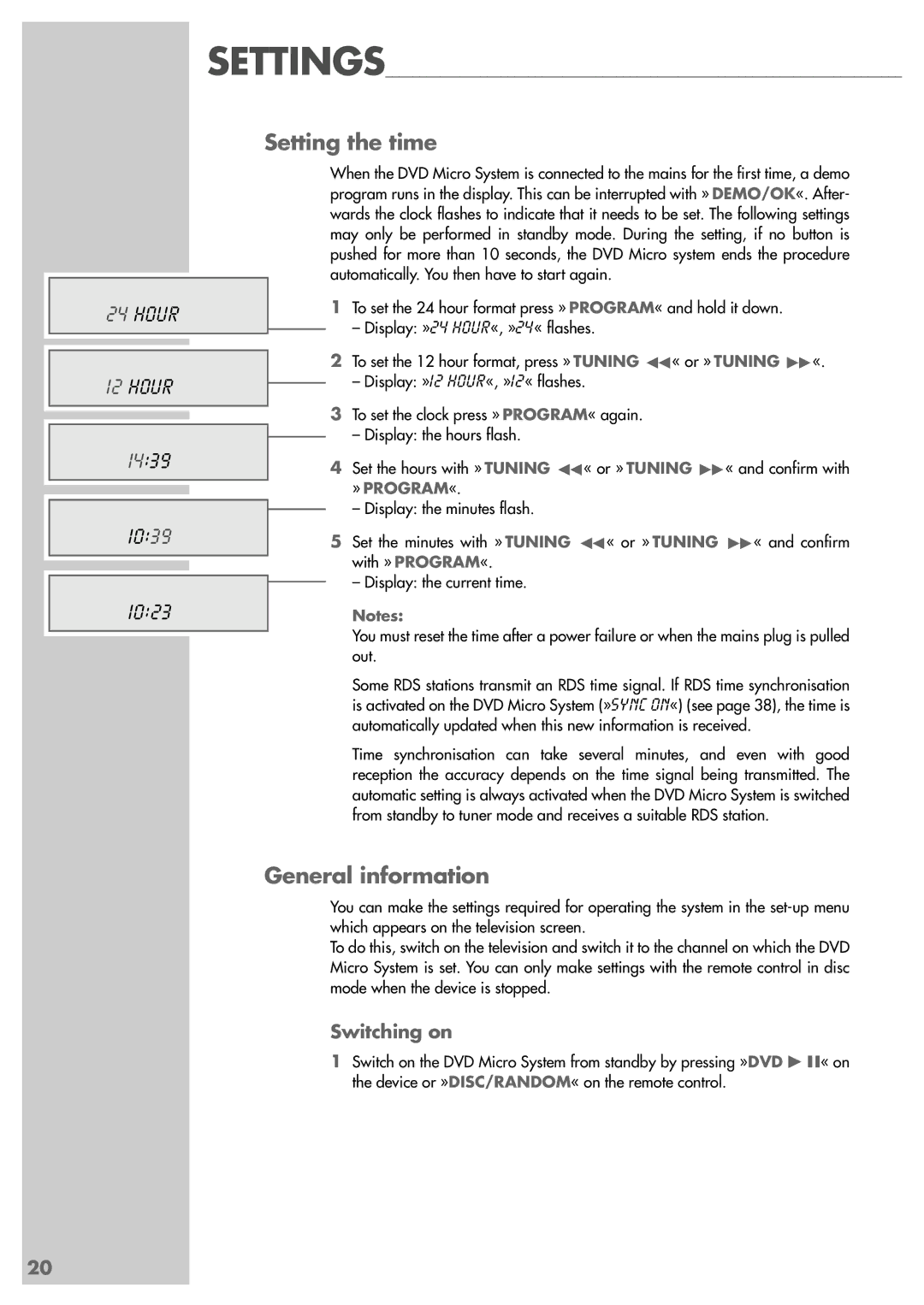 Grundig Scenos UMS 4400 DVD manual Setting the time, General information 