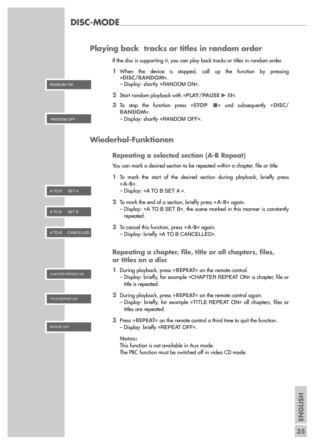 Grundig Scenos UMS 4400 DVD manual Playing back tracks or titles in random order, Wiederhol-Funktionen 