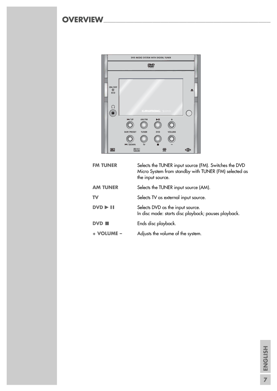 Grundig Scenos UMS 4400 DVD manual FM Tuner, AM Tuner, Dvd, + Volume 