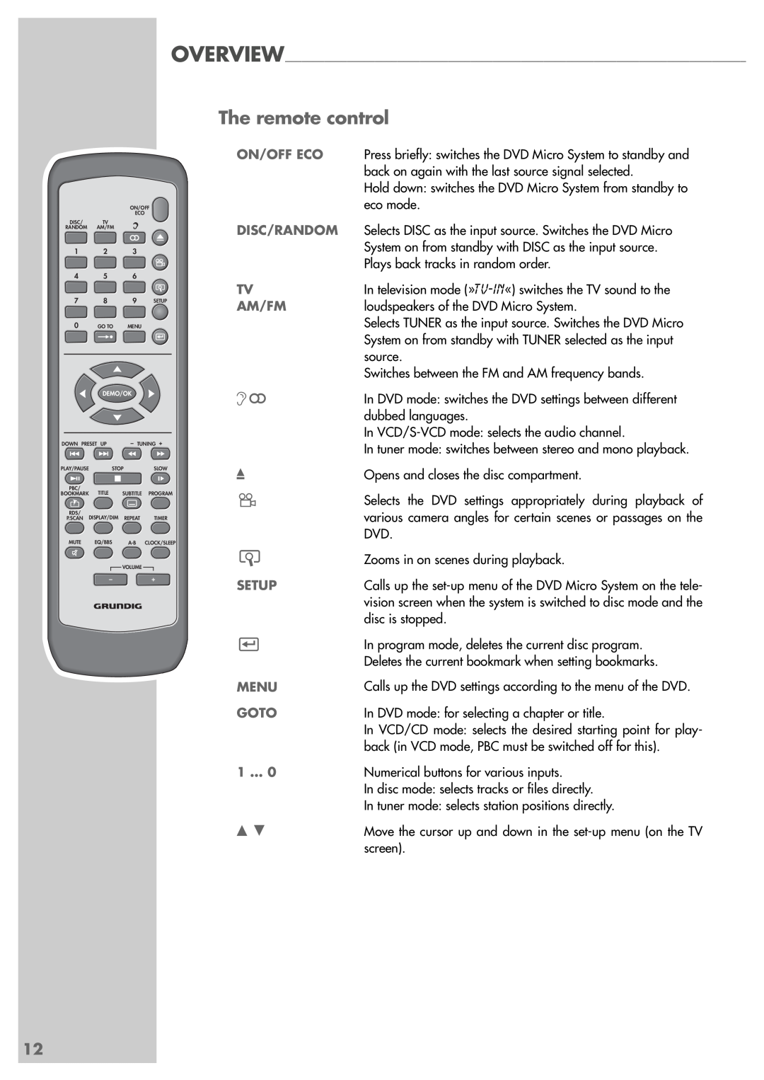 Grundig Scenos UMS 4400 DVD manual The remote control 