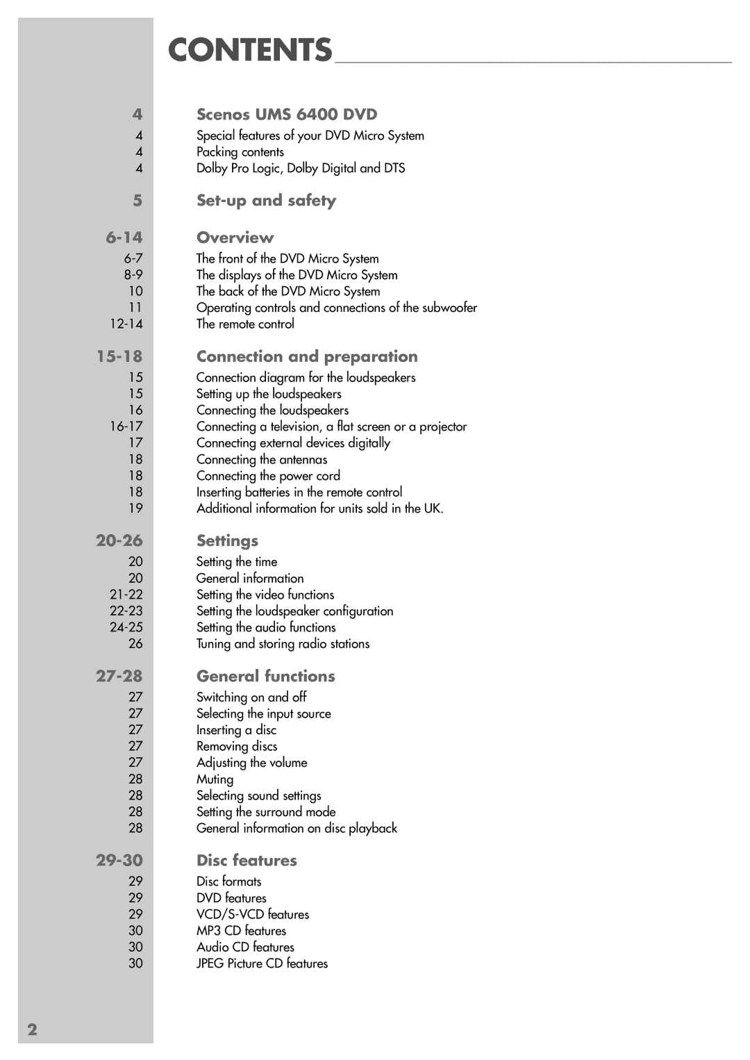 Grundig Scenos UMS 6400 DVD manual Set-up and safety Overview, Connection and preparation, Settings, General functions 