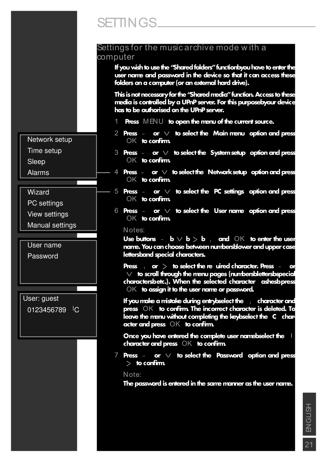 Grundig Sonoclock 890 WEB manual Settings for the music archive mode with a computer 