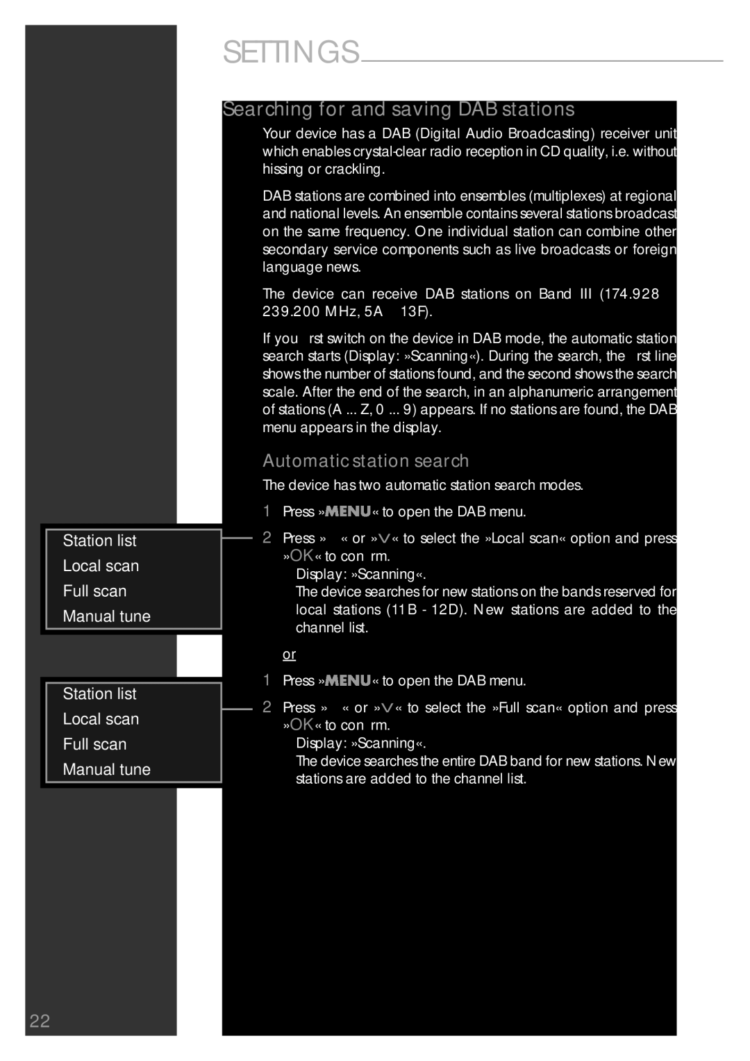 Grundig Sonoclock 890 WEB manual Searching for and saving DAB stations, Automatic station search 