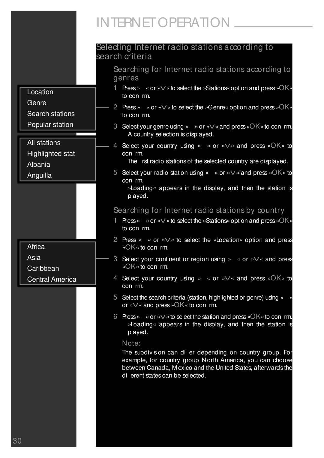 Grundig Sonoclock 890 WEB manual Searching for Internet radio stations according to genres 