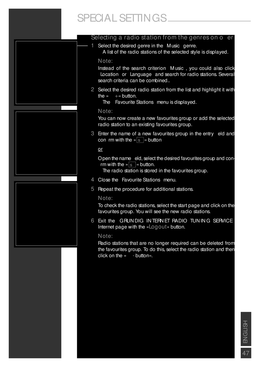 Grundig Sonoclock 890 WEB manual Selecting a radio station from the genres on oﬀer 