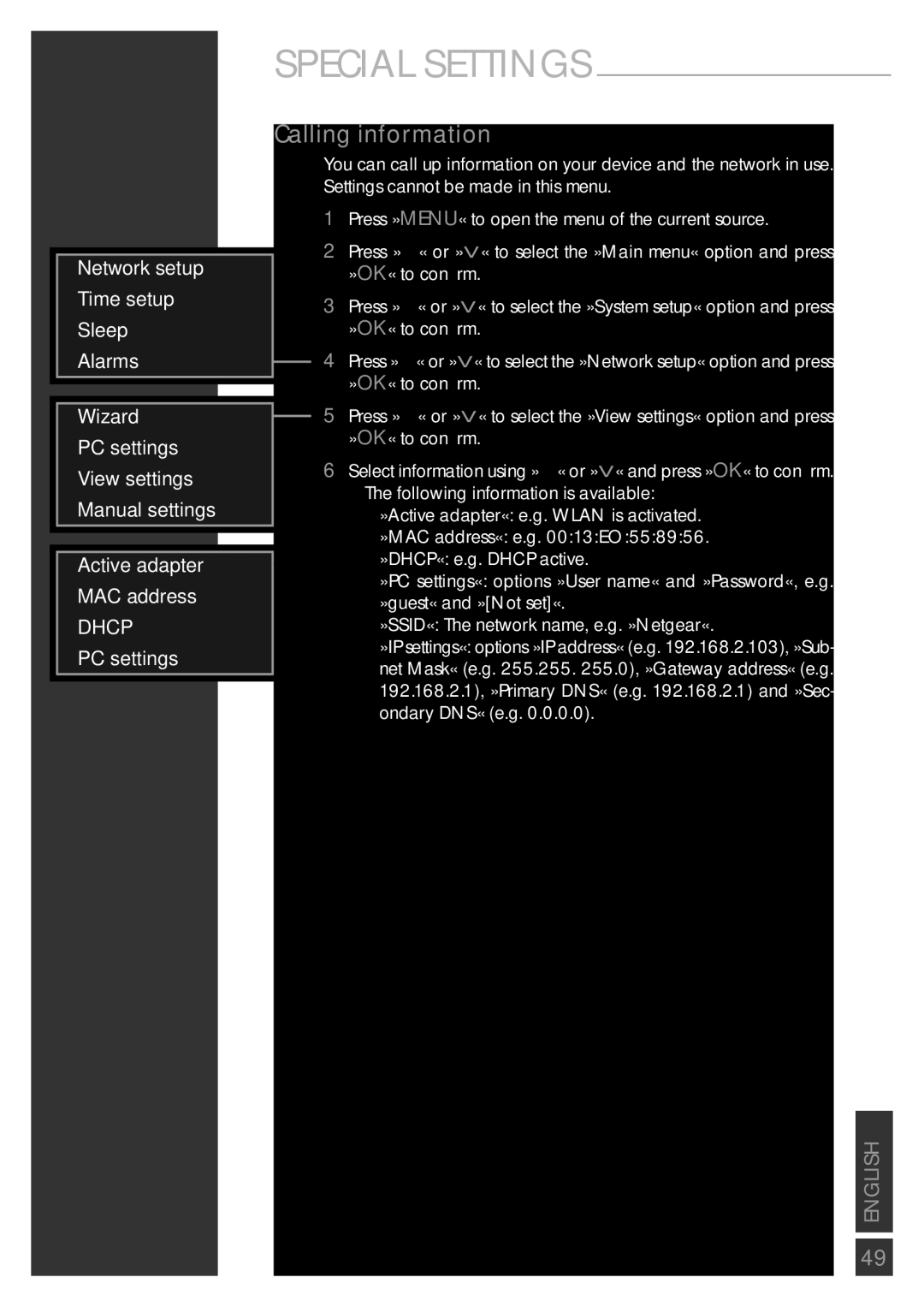 Grundig Sonoclock 890 WEB manual Calling information, PC settings 