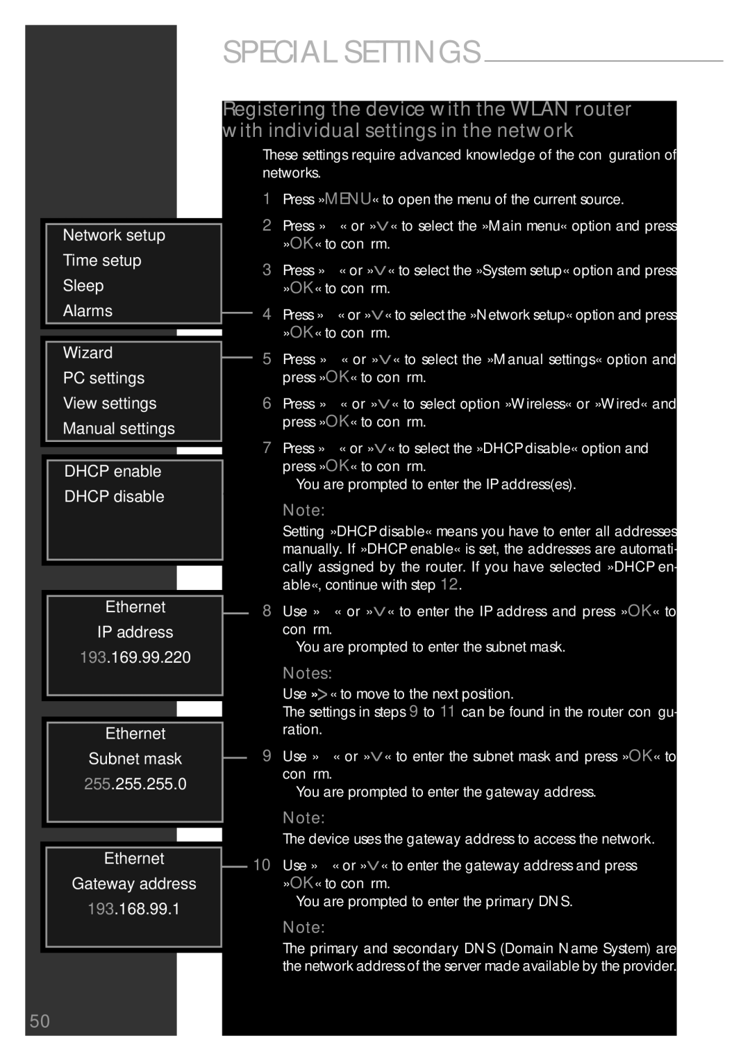 Grundig Sonoclock 890 WEB manual Special Settings 