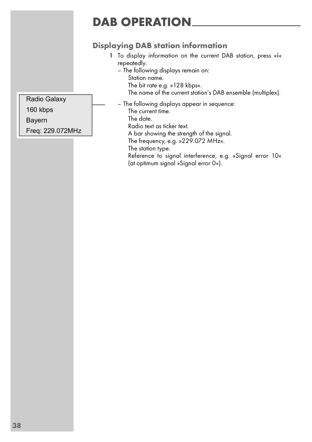 Grundig Sonoclock 890 WEB manual Displaying DAB station information 
