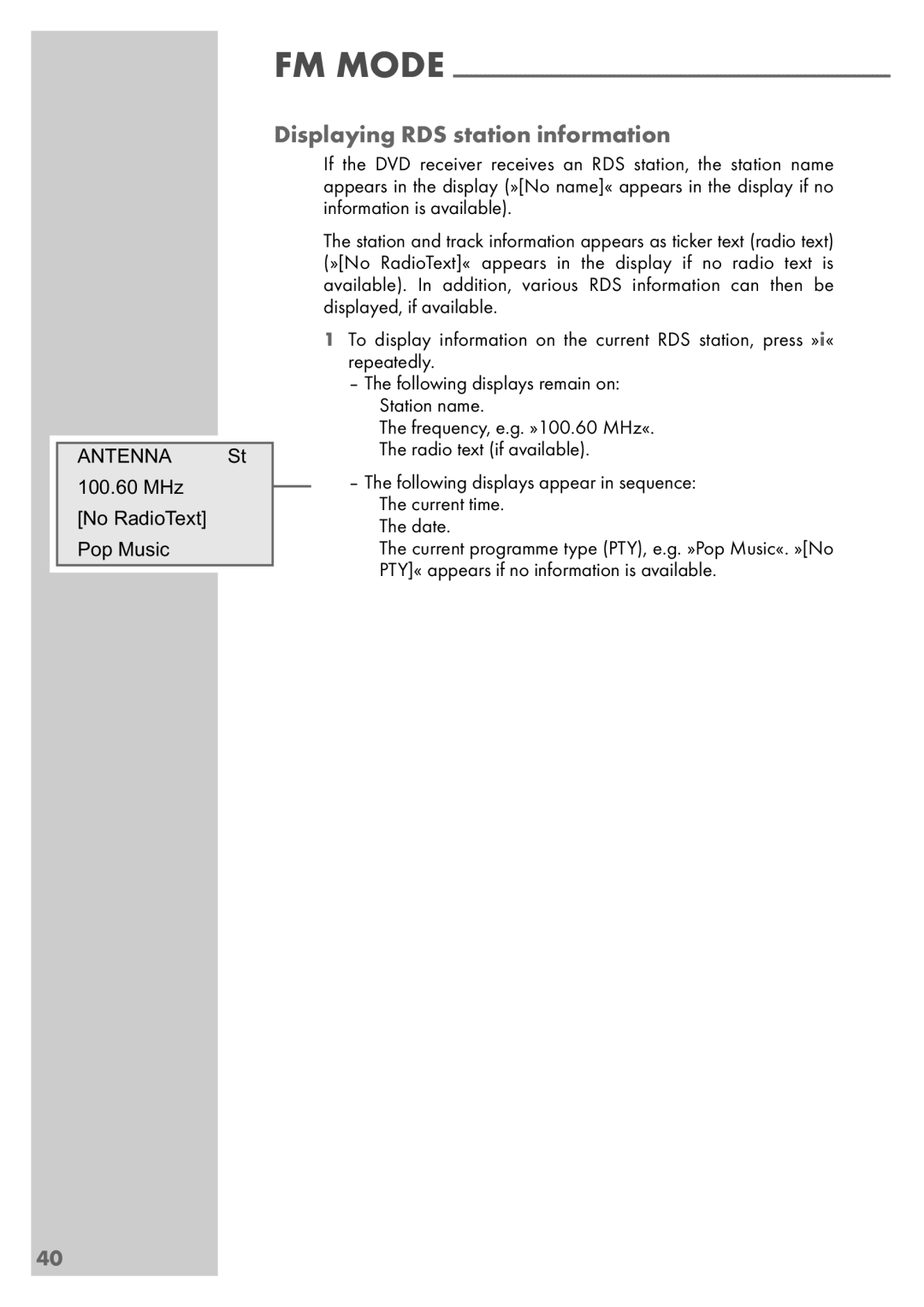 Grundig Sonoclock 890 WEB manual Displaying RDS station information 