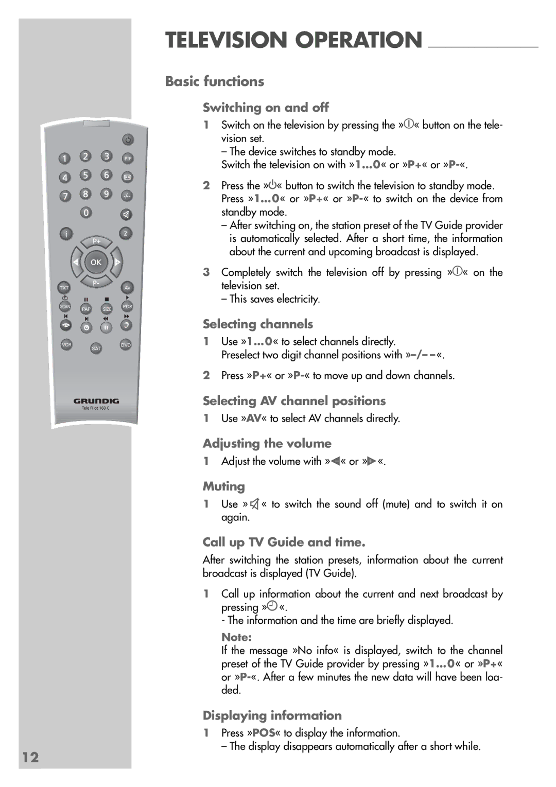 Grundig ST 55-2502/5 TOP manual Basic functions 