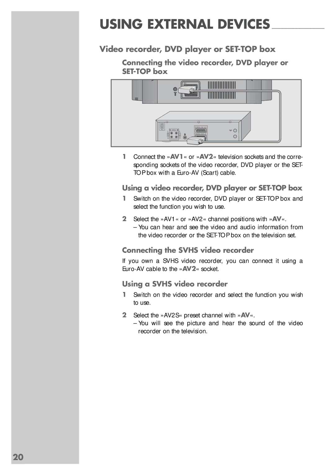 Grundig ST 55-2502/5 TOP Video recorder, DVD player or SET-TOP box, Using a video recorder, DVD player or SET-TOP box 