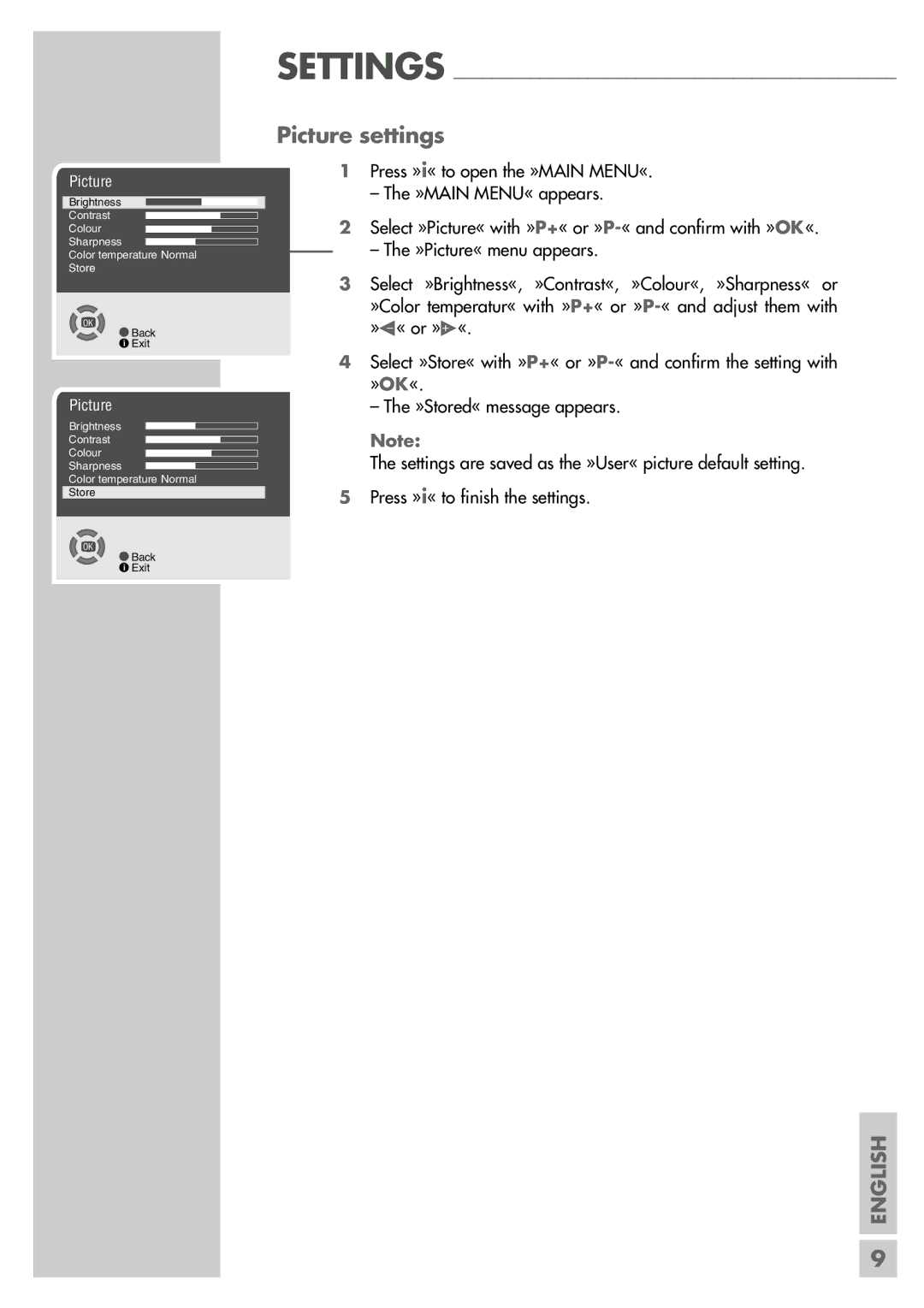 Grundig ST 55-2502/5 TOP manual Picture settings 