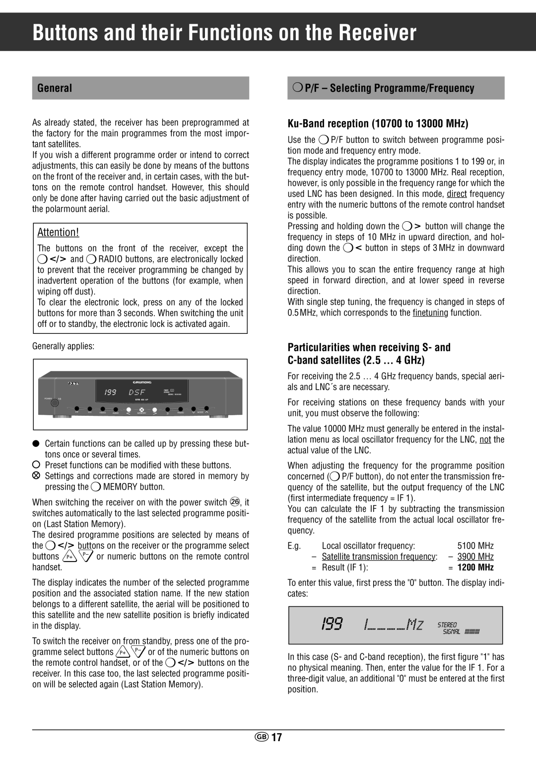 Grundig STR 400 AP manual Buttons and their Functions on the Receiver, Generally applies 