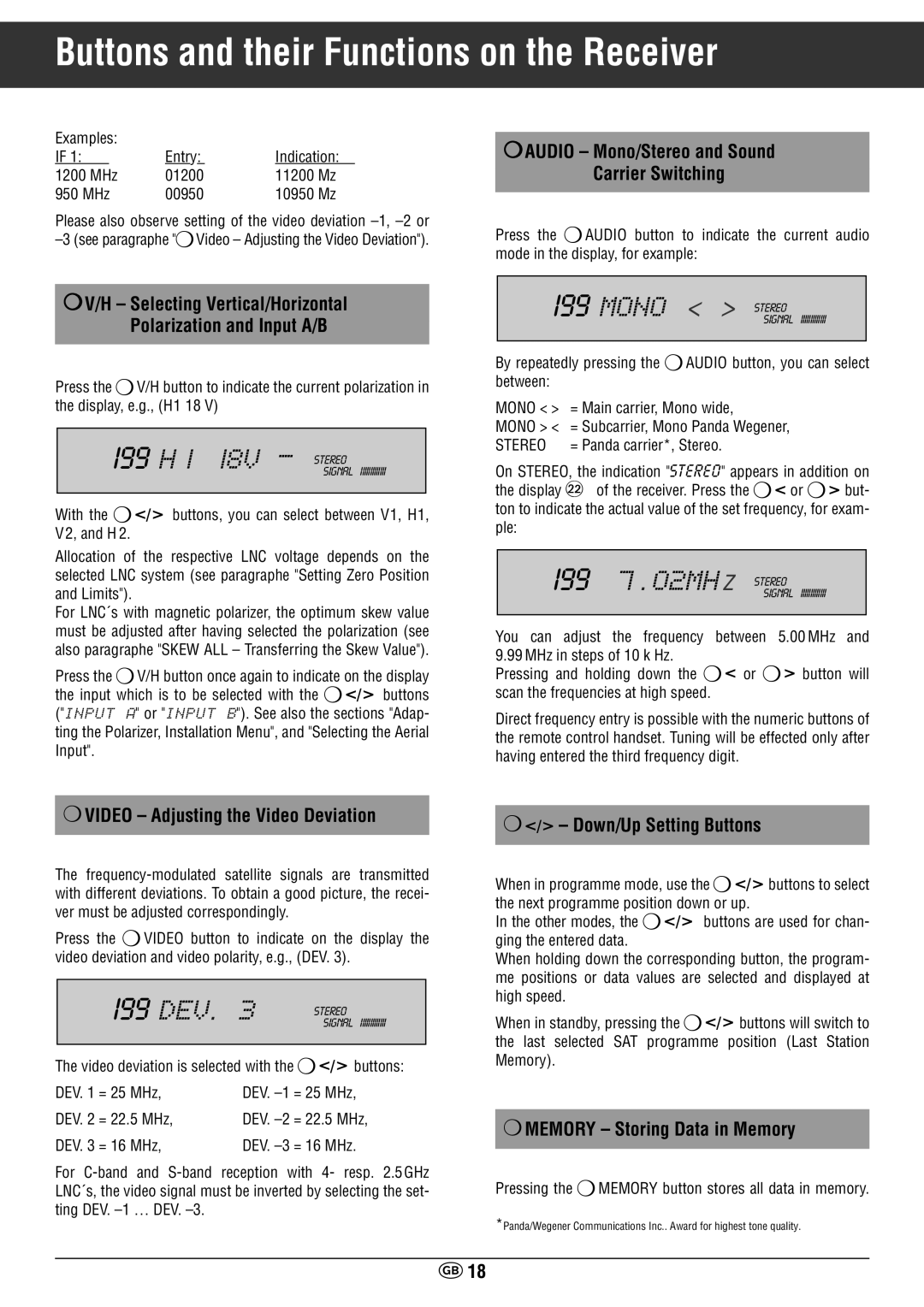 Grundig STR 400 AP manual I99 H1X18VX- Stereo, ¢ Video Adjusting the Video Deviation, ¢ / Down/Up Setting Buttons 