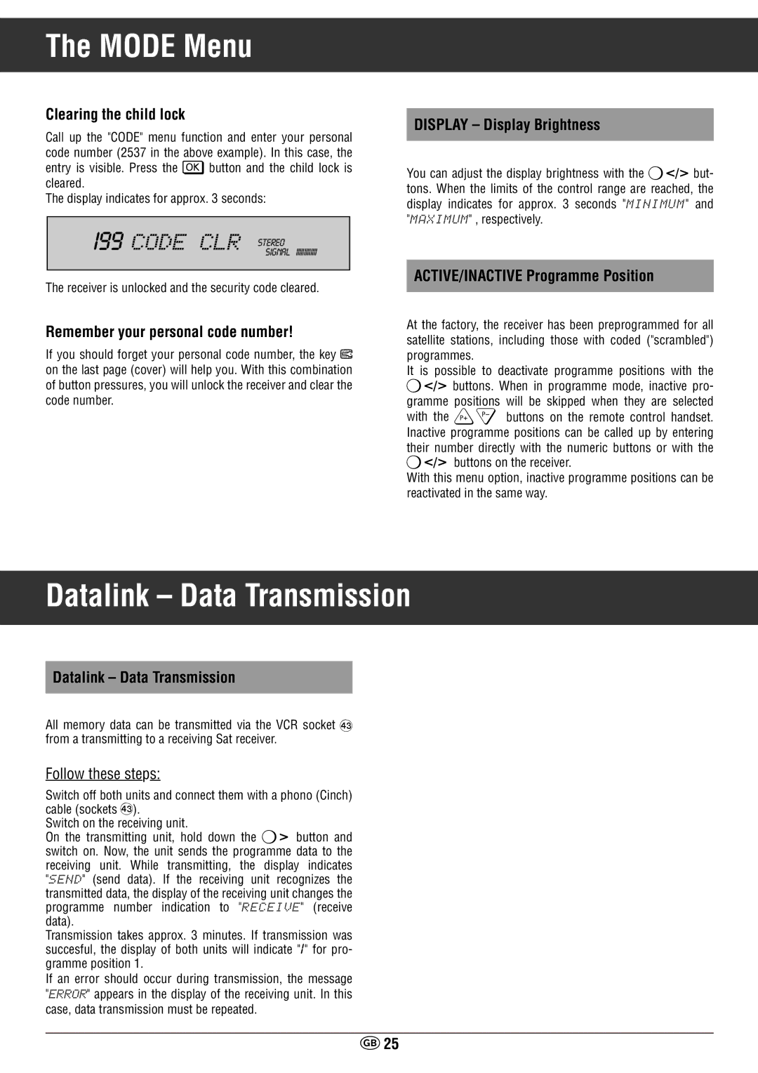 Grundig STR 400 AP manual Datalink Data Transmission, I99 Codexclr Stereo 