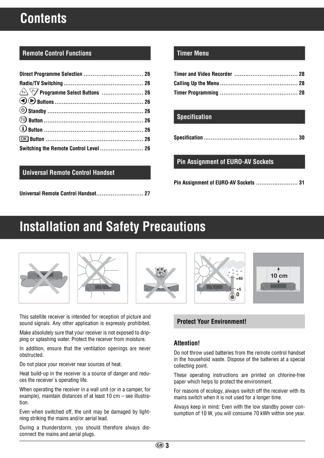 Grundig STR 400 AP Installation and Safety Precautions, Protect Your Environment, Calling Up the Menu Timer Programming 