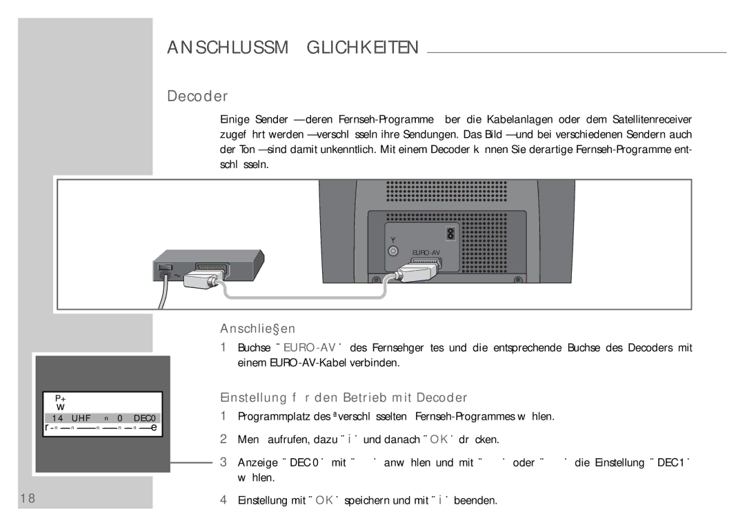 Grundig T55-830 text manual Einstellung für den Betrieb mit Decoder 