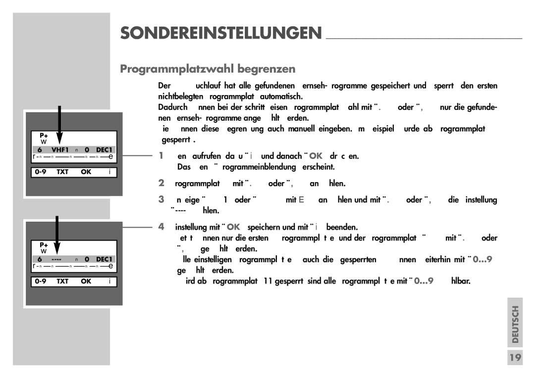 Grundig T55-830 text manual Programmplatzwahl begrenzen 