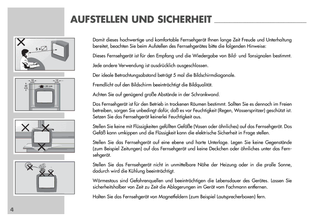 Grundig T55-830 text manual Aufstellen UND Sicherheit 