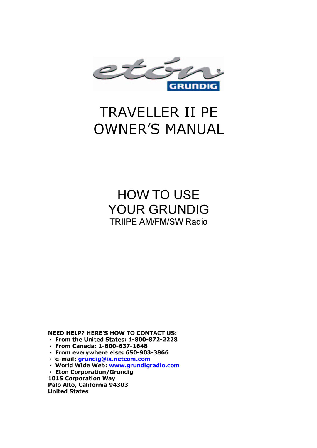 Grundig TRAVELLER II PE owner manual Traveller II PE 