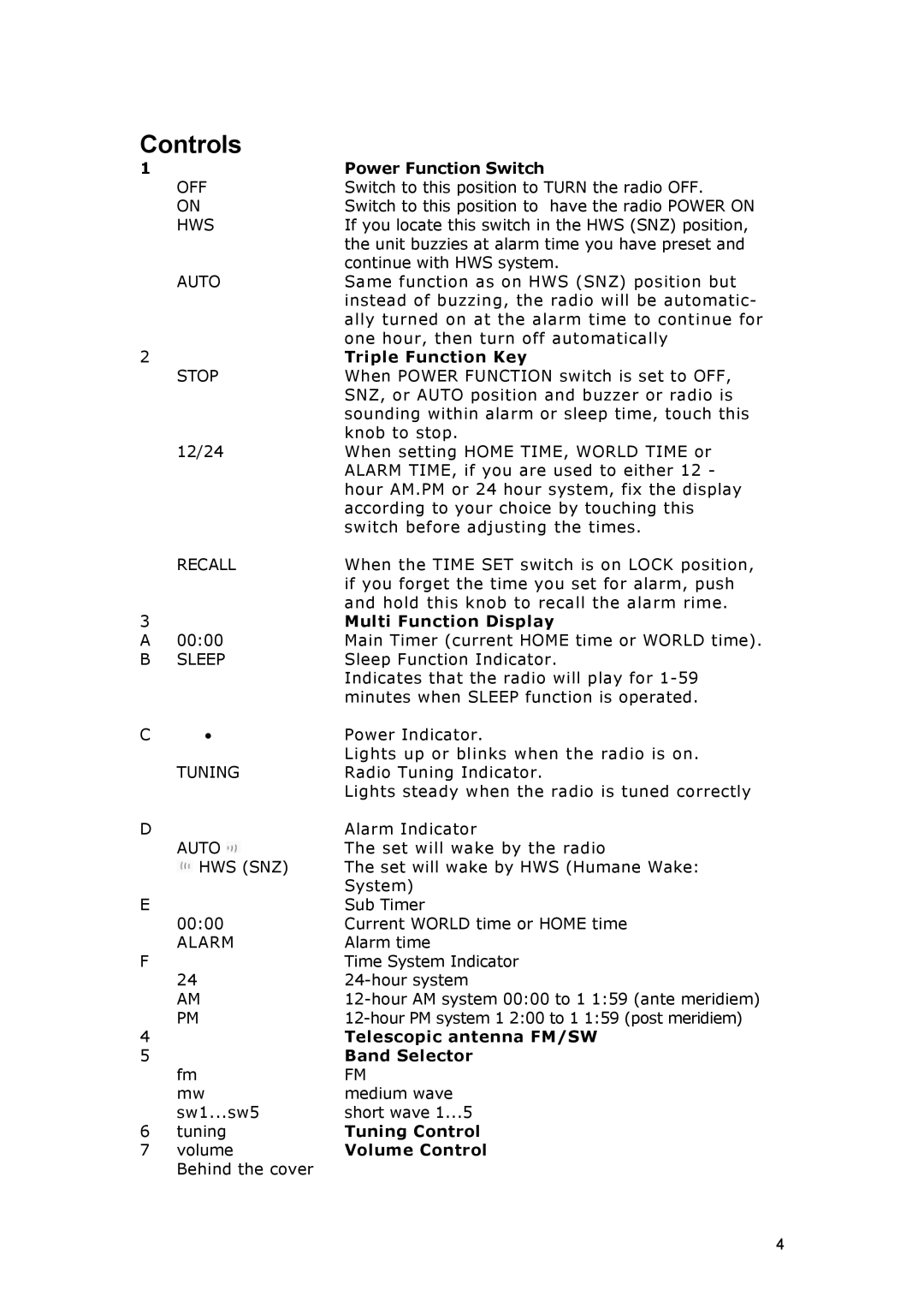 Grundig TRAVELLER II PE owner manual Controls, Power Function Switch 