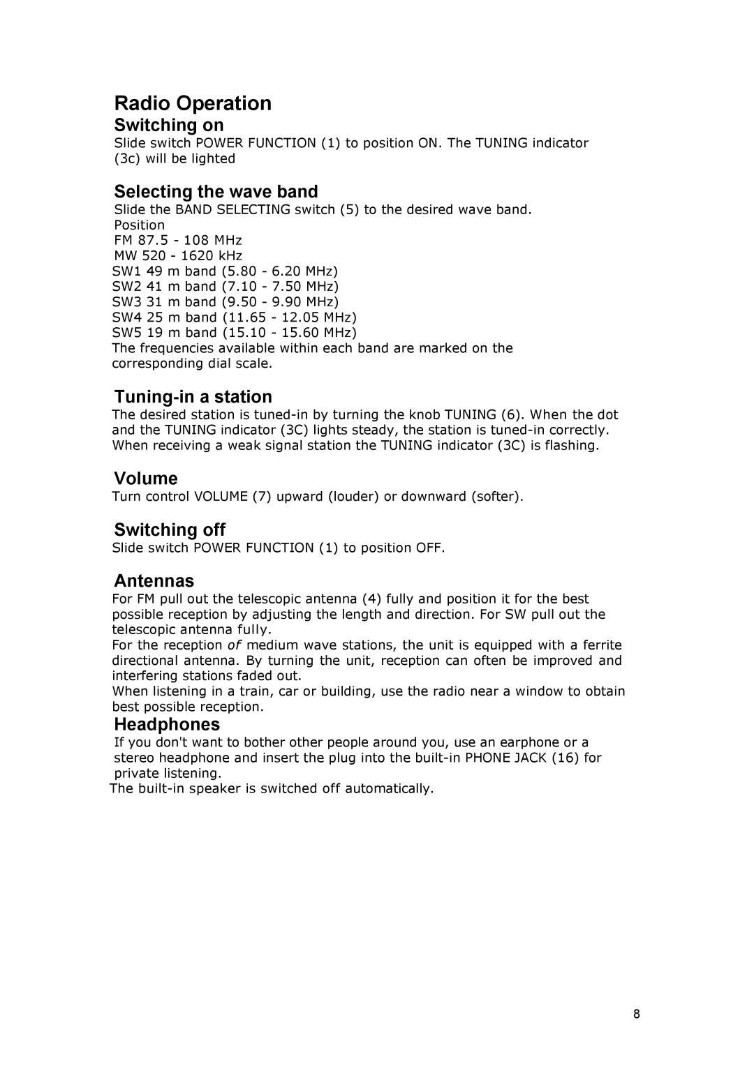 Grundig TRAVELLER II PE owner manual Radio Operation 