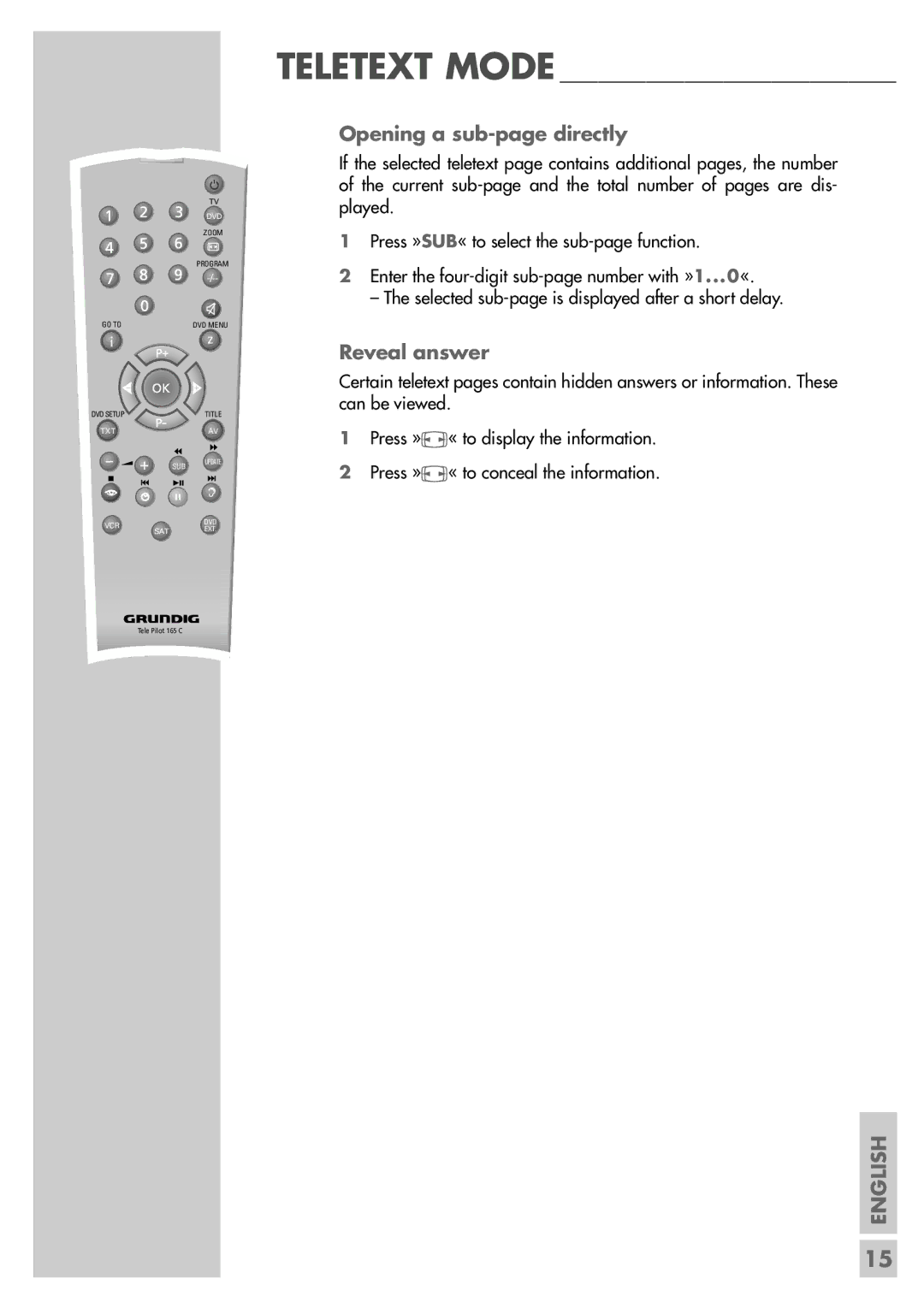 Grundig TVD 40-2501 manual Opening a sub-page directly, Reveal answer 