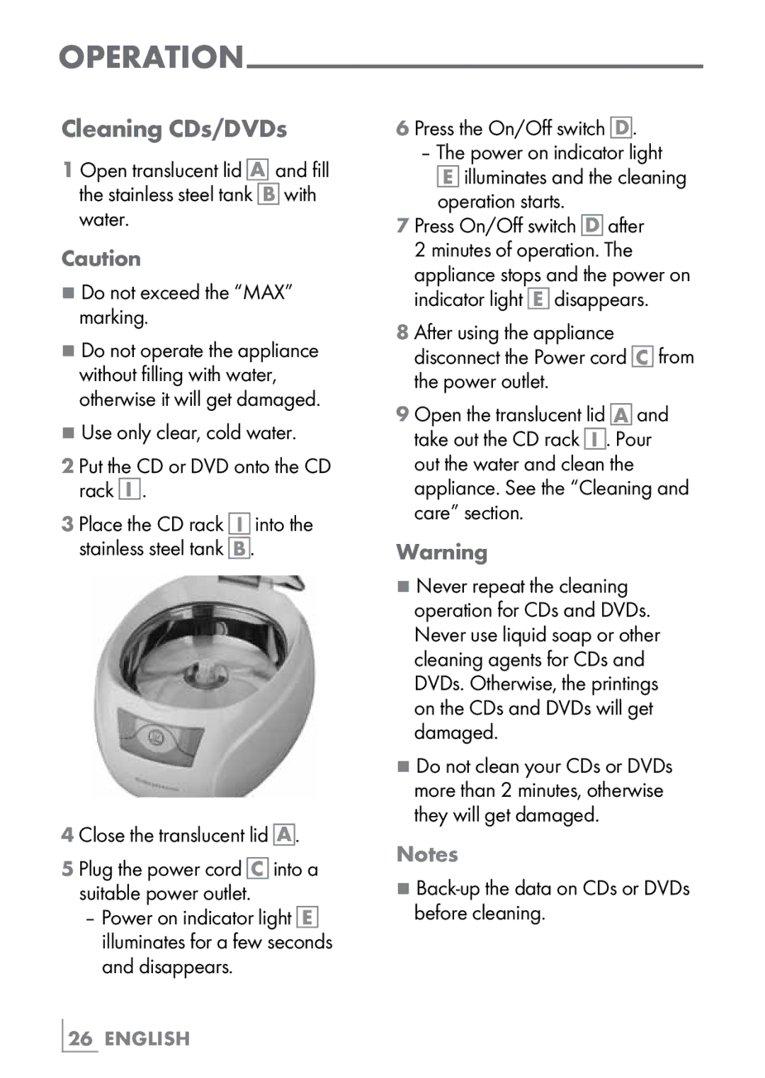 Grundig UC5020 manual Cleaning CDs/DVDs, Back-up the data on CDs or DVDs before cleaning 