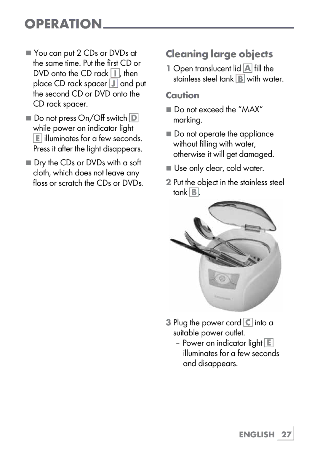 Grundig UC5020 manual Cleaning large objects 