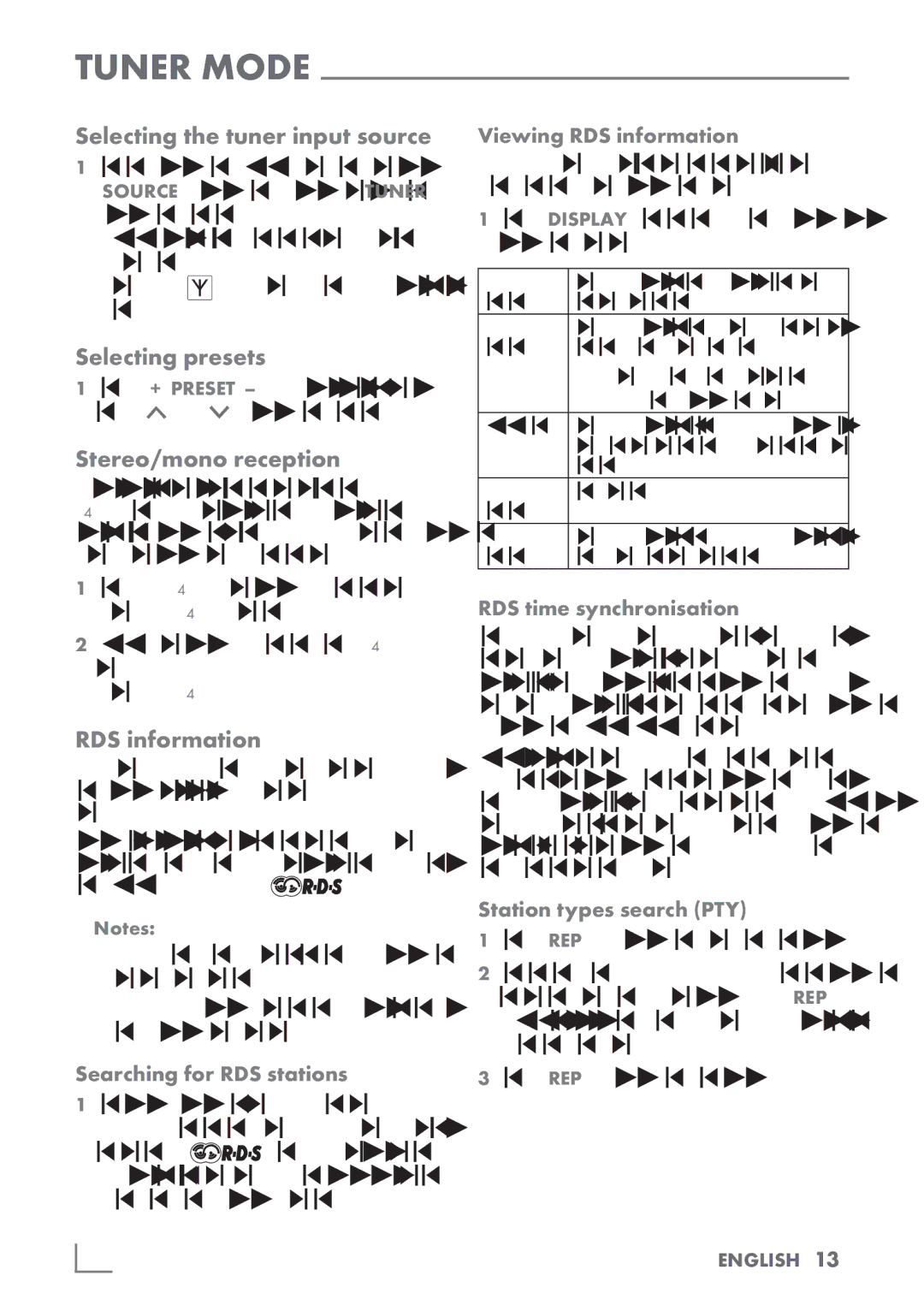 Grundig UMS 2020 manual Selecting the tuner input source, Selecting presets, Stereo/mono reception, RDS information 