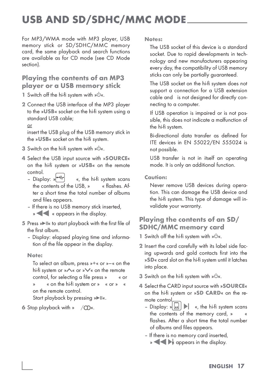 Grundig UMS 2020 manual Playing the contents of an MP3 player or a USB memory stick 