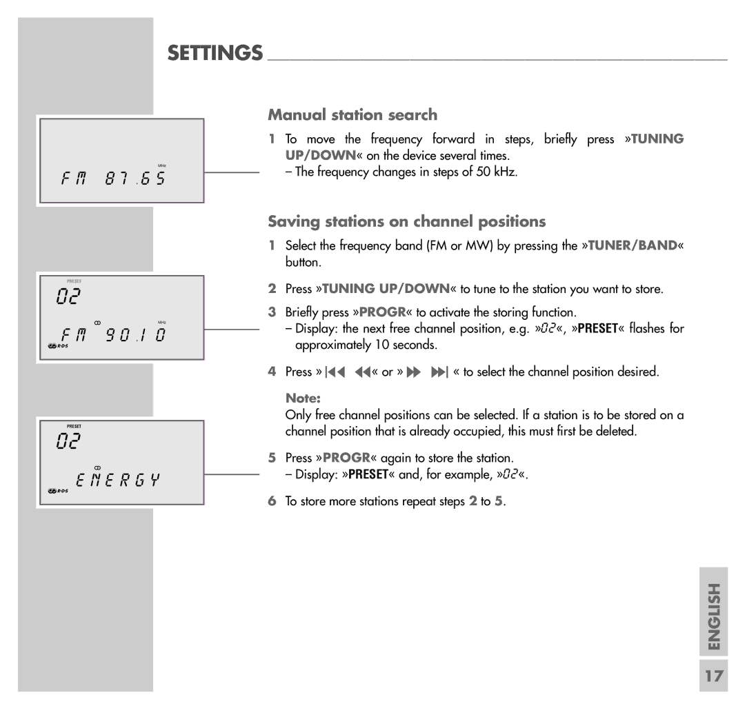 Grundig UMS 4100 manual Manual station search, Saving stations on channel positions 