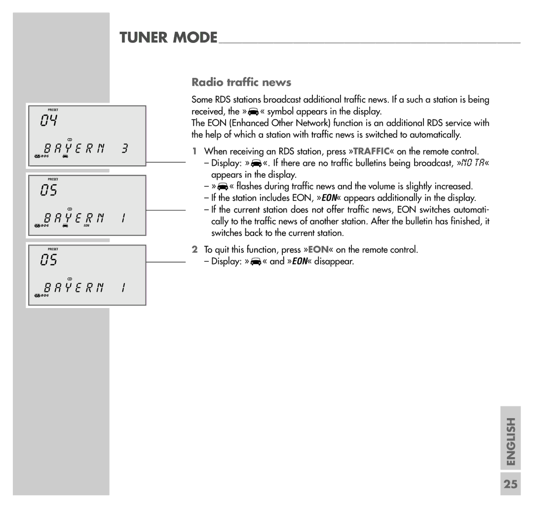 Grundig UMS 4100 manual Y E R N, Radio traffic news 