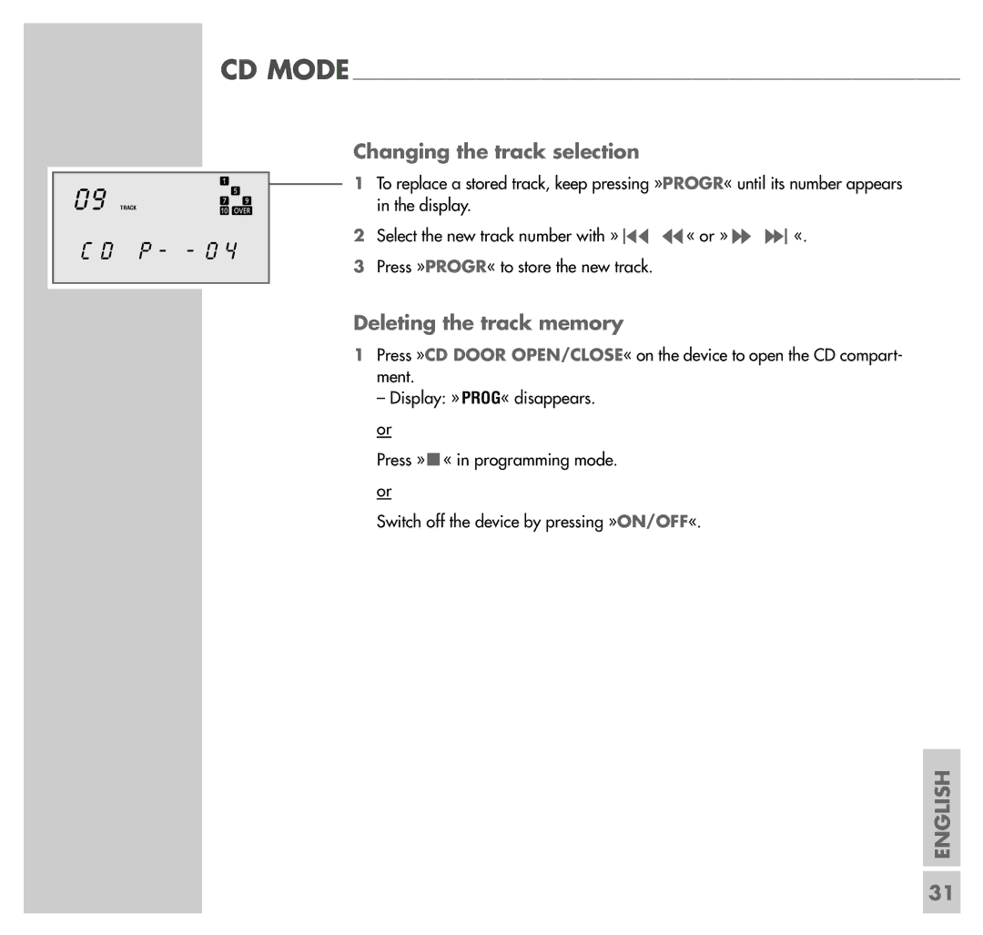 Grundig UMS 4100 manual Changing the track selection, Deleting the track memory 