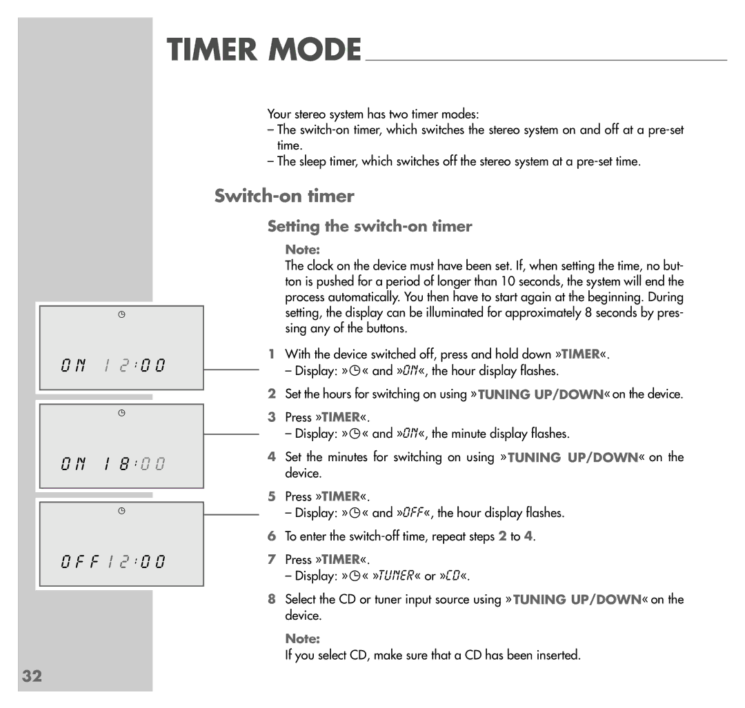 Grundig UMS 4100 manual Switch-on timer, Setting the switch-on timer 