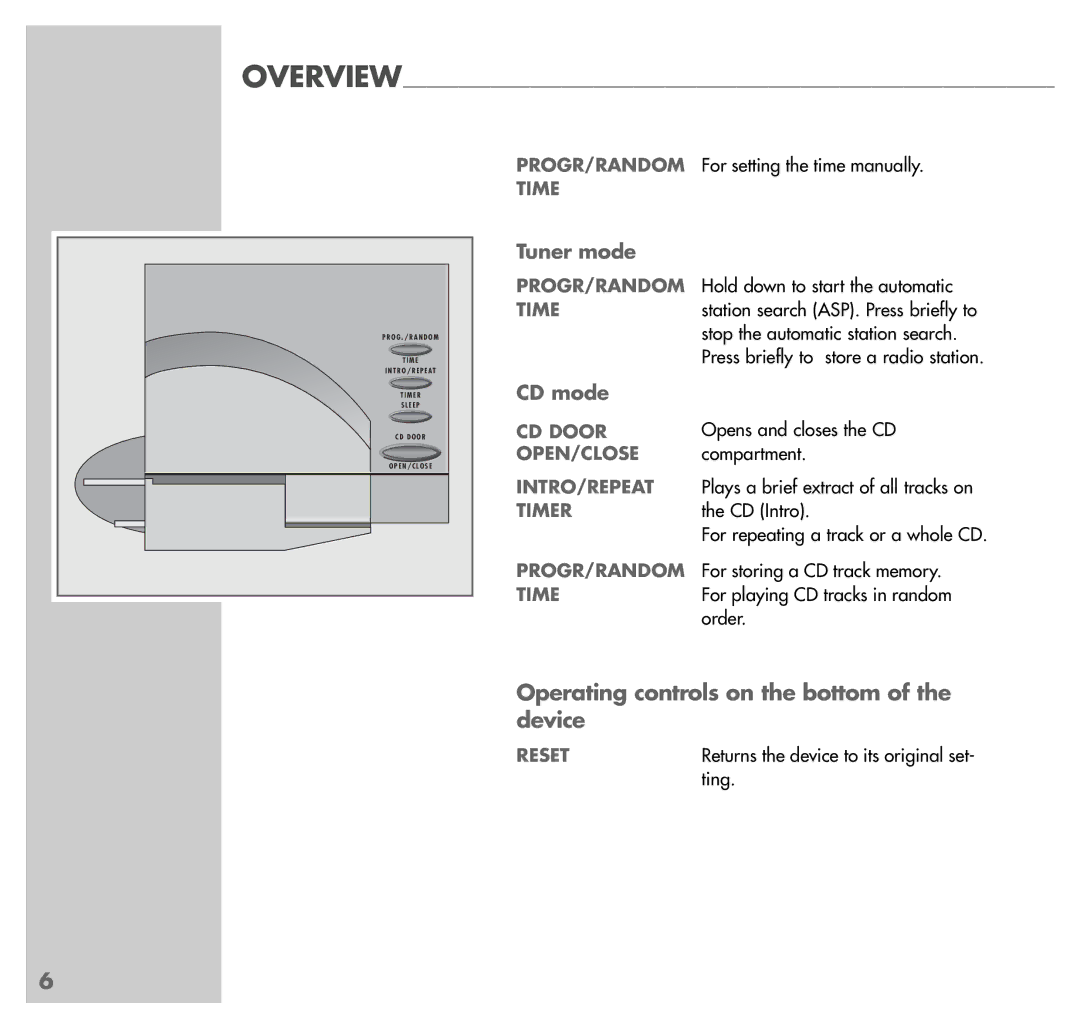 Grundig UMS 4100 manual Operating controls on the bottom of the device 