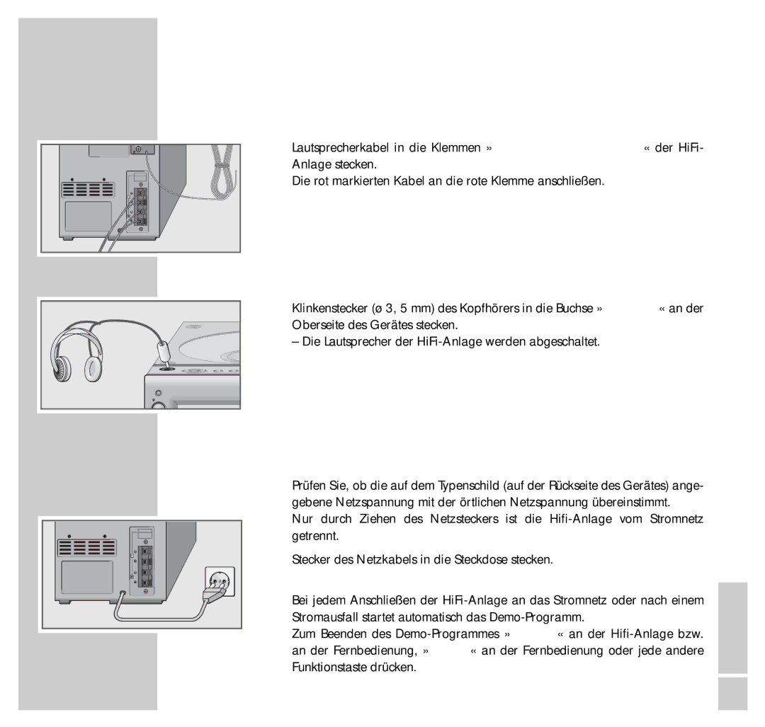 Grundig UMS 4200 manual Lautsprecher anschließen, Kopfhörer anschließen, Netzkabel anschließen, Hinweis 