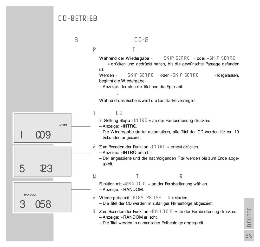 Grundig UMS 4200 manual 009 I23, 058, Besonderheiten im CD-Betrieb 