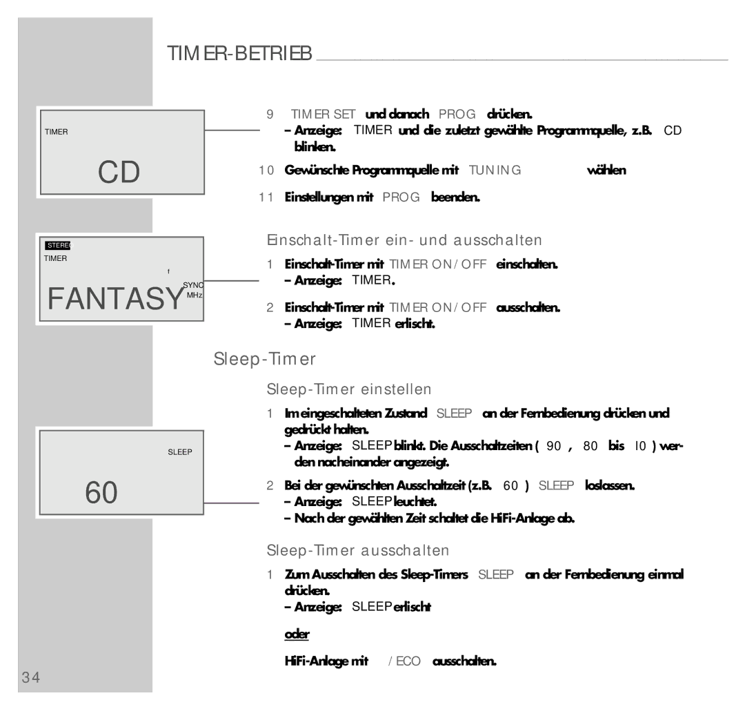 Grundig UMS 4200 manual Einschalt-Timer ein- und ausschalten, Sleep-Timer einstellen, Sleep-Timer ausschalten 