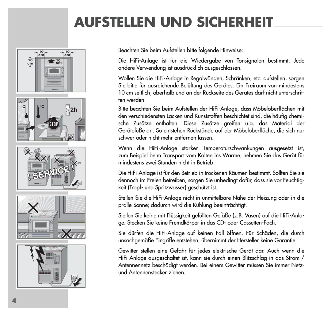 Grundig UMS 4200 manual Aufstellen UND Sicherheit 