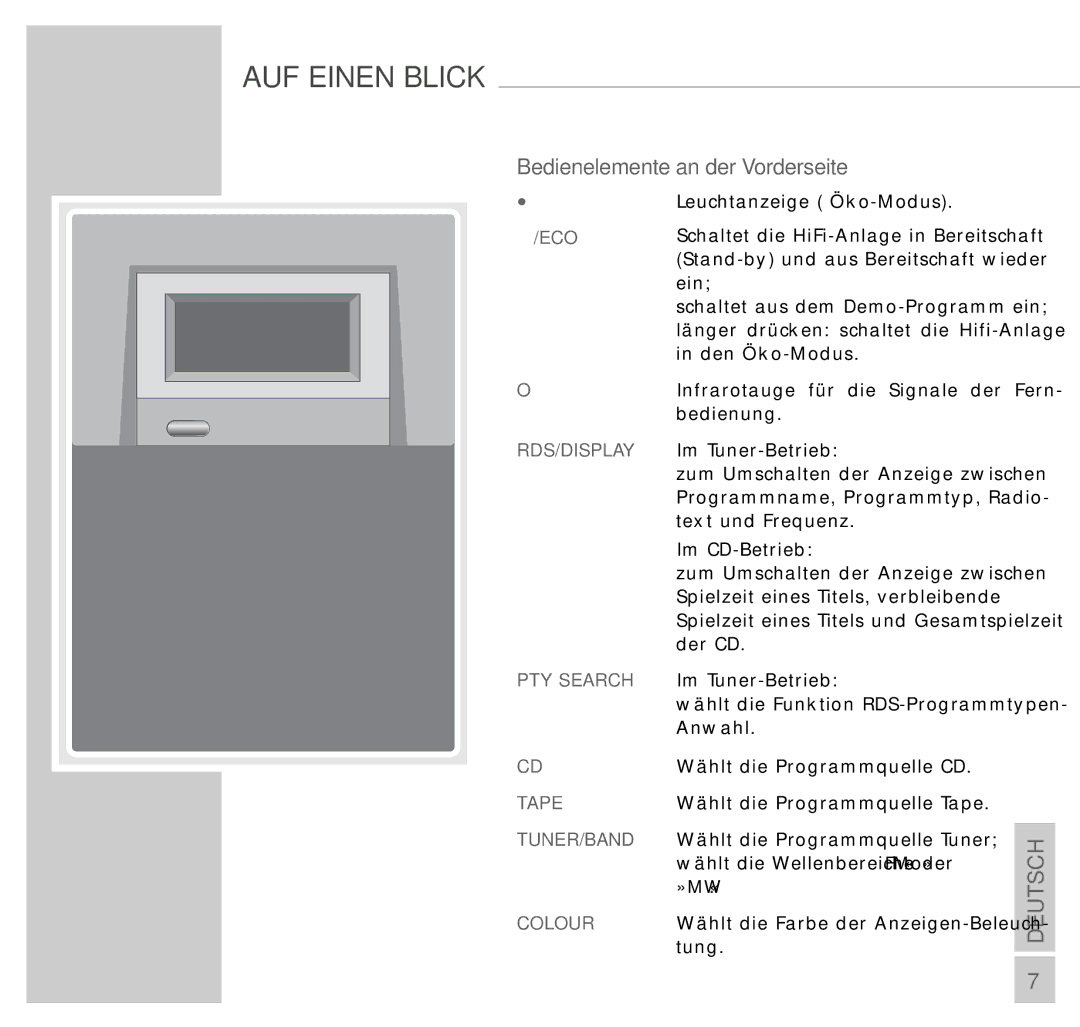 Grundig UMS 4200 manual Bedienelemente an der Vorderseite 