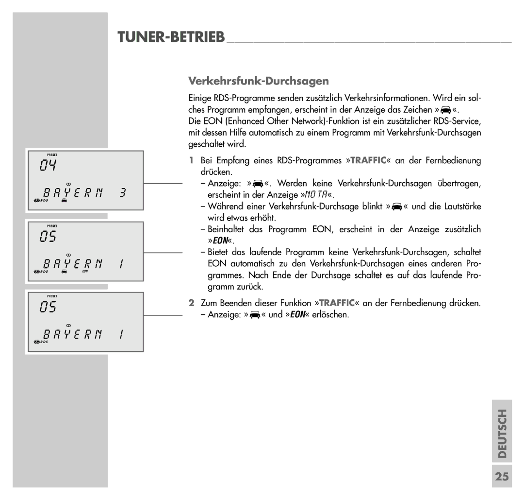 Grundig UMS 4201 SPCD manual Y E R N, Verkehrsfunk-Durchsagen 