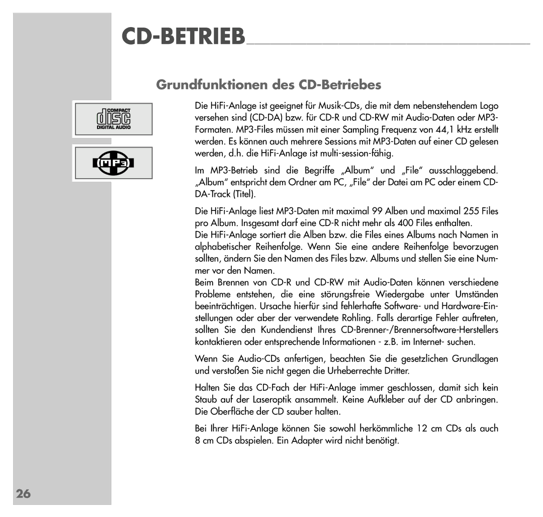 Grundig UMS 4201 SPCD manual Grundfunktionen des CD-Betriebes 