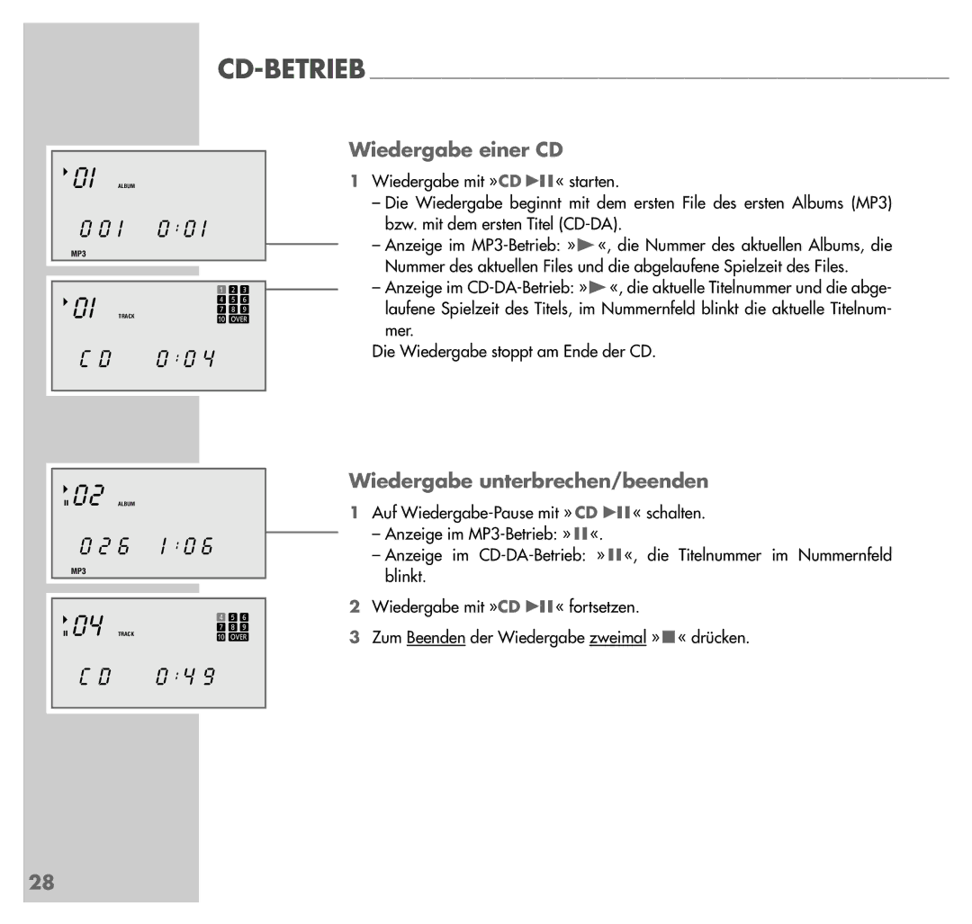 Grundig UMS 4201 SPCD manual Wiedergabe einer CD, Wiedergabe unterbrechen/beenden 